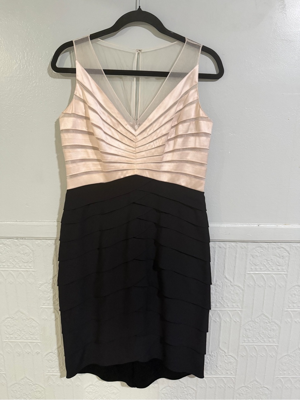 Chetta B Two-Tone One-Shoulder Bandage Dress in Blush and Black